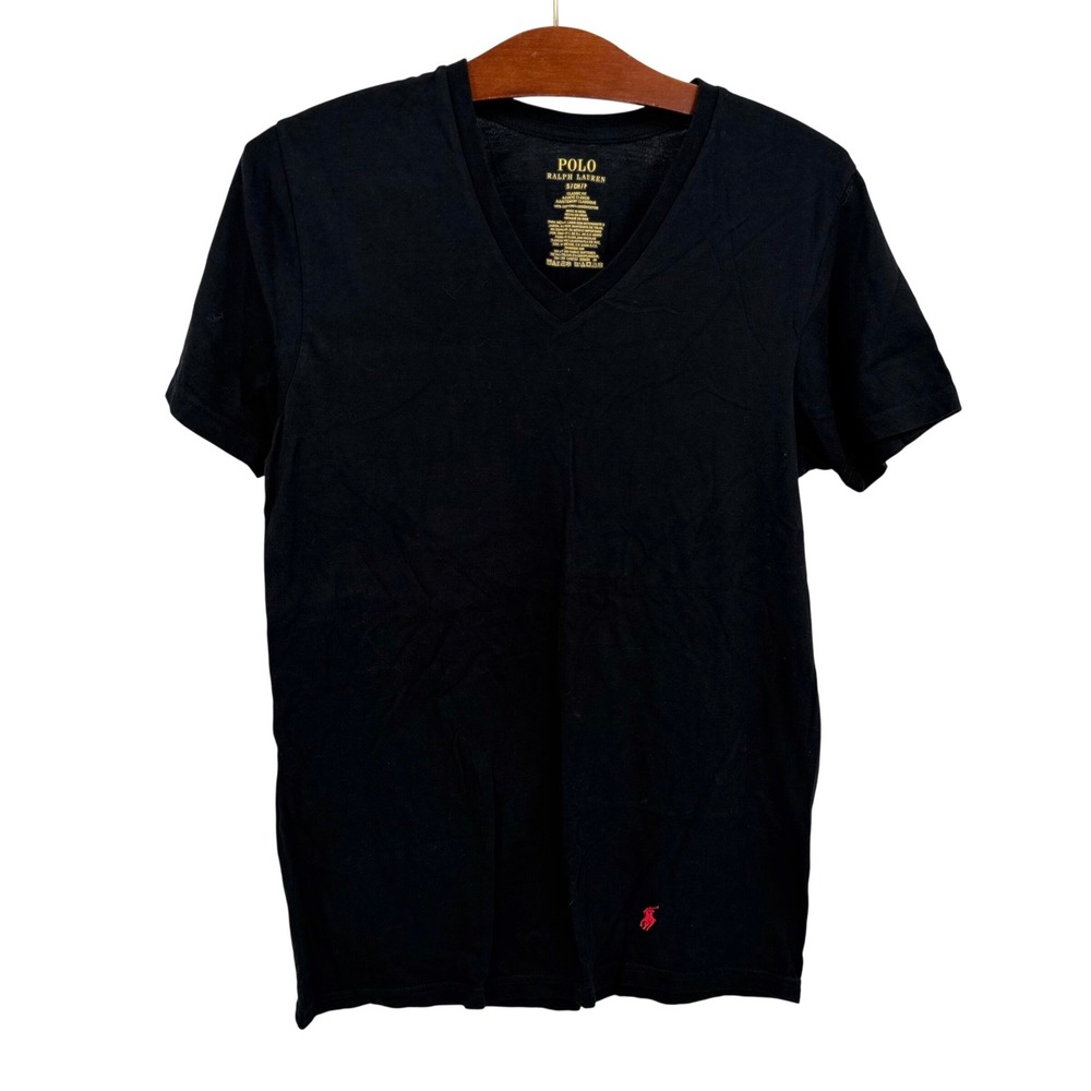 Polo Ralph Lauren Mens‎ S Classic Fit V Neck Black T-Shirt 100% Cotton